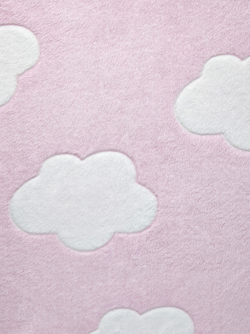 Colcha pelo cuna rosa con nubes blancas - Prénatal
