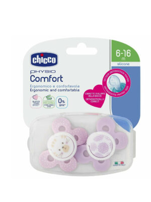 Pack 2 chupetes physio comfort silicona 6-16m rosas - Chicco