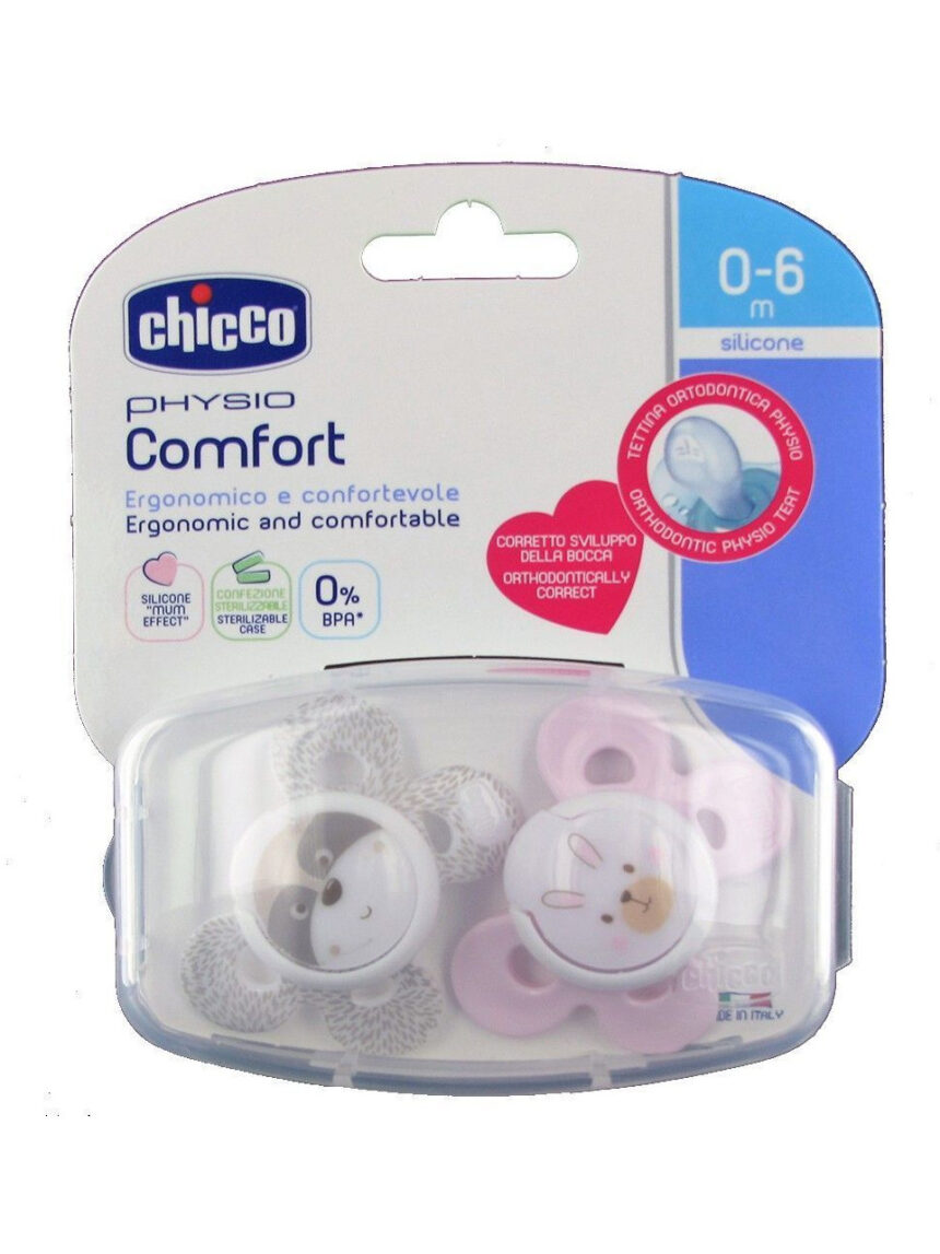 Pack 2 chupetes physio comfort silicona 0-6m rosas - Chicco