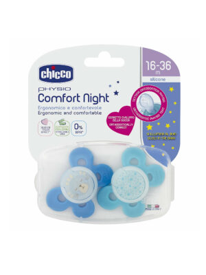 Pack 2 chupetes comfort night silicona azules 16-36m - Chicco