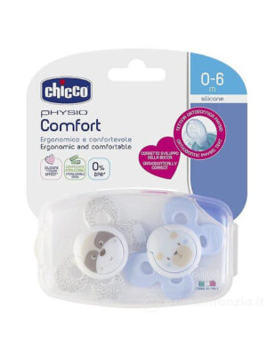 Pack 2 chupetes physio comfort silicona 0-6m azules - Chicco