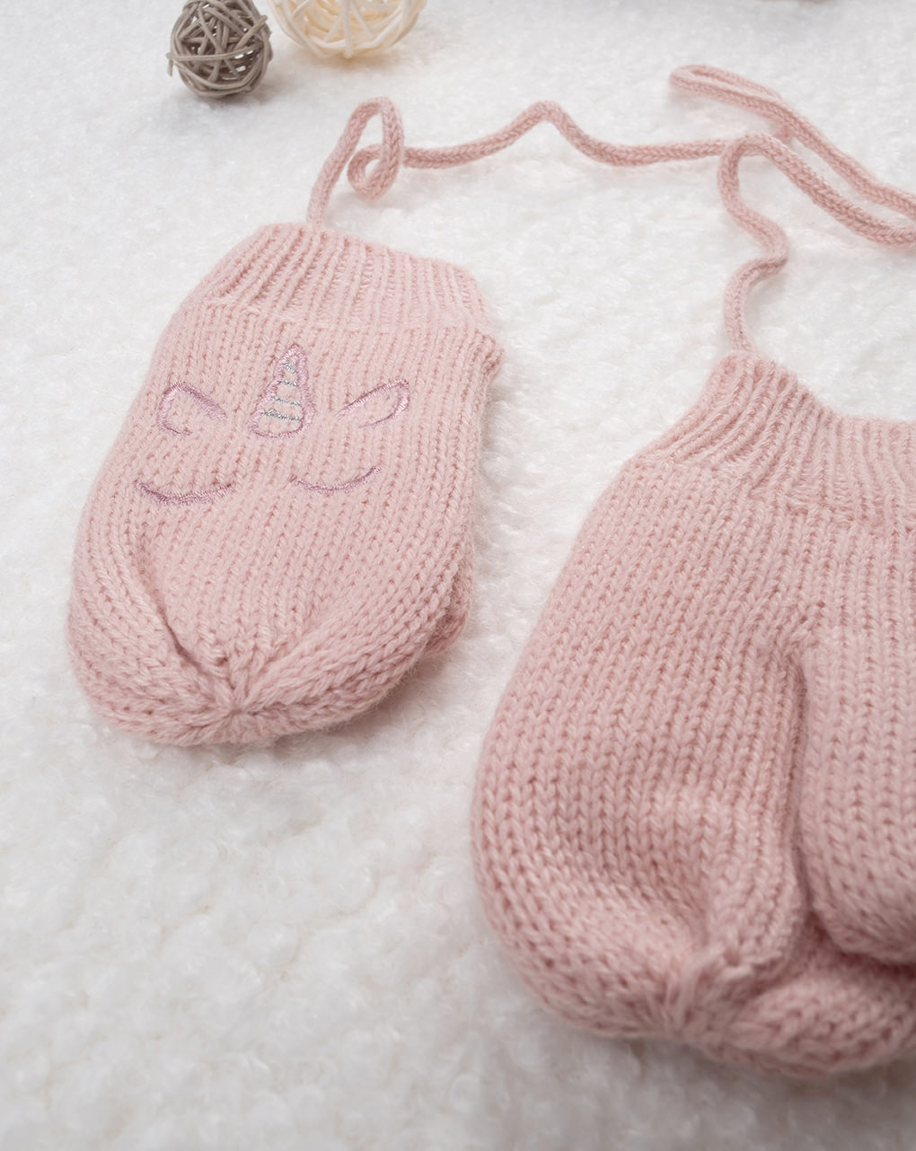 Manoplas de tricot rosa para niña - Prénatal