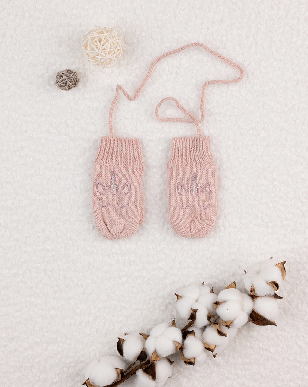 Manoplas de tricot rosa para niña - Prénatal