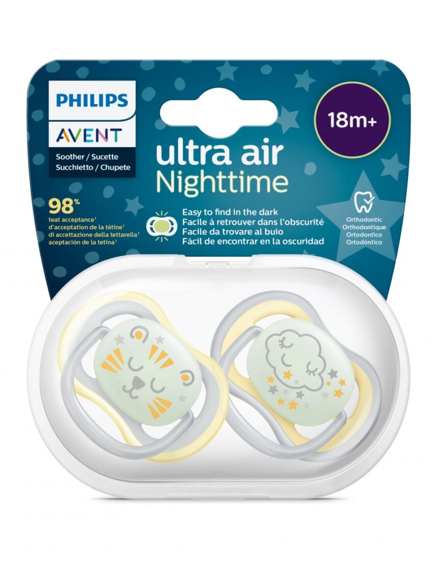 Pack 2 chupetes ultra air night 18m+ neutros - philips avent - Philips Avent