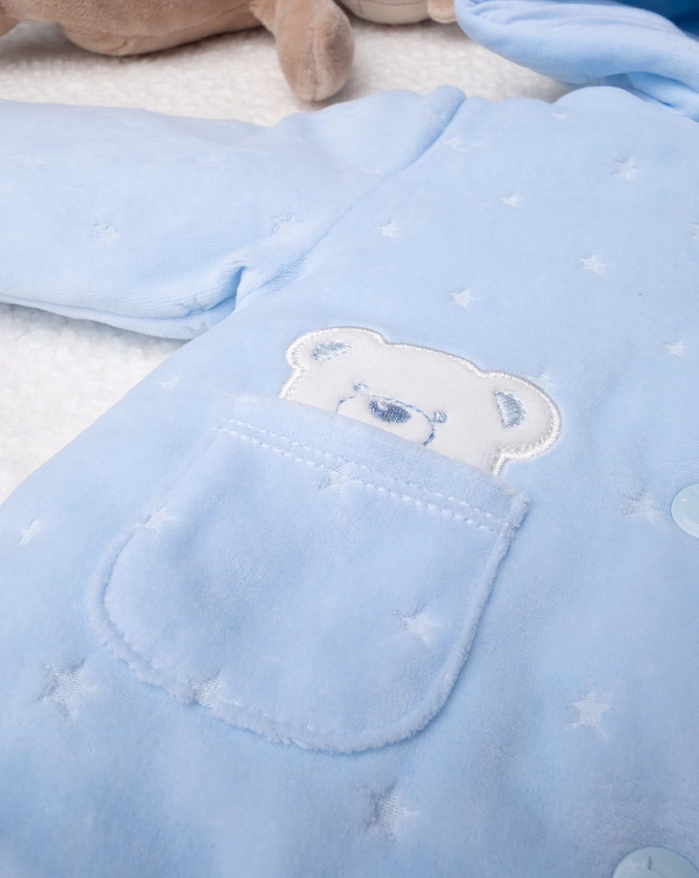 Chaqueta de chenilla de algodón orgánico azul bebé - Prénatal