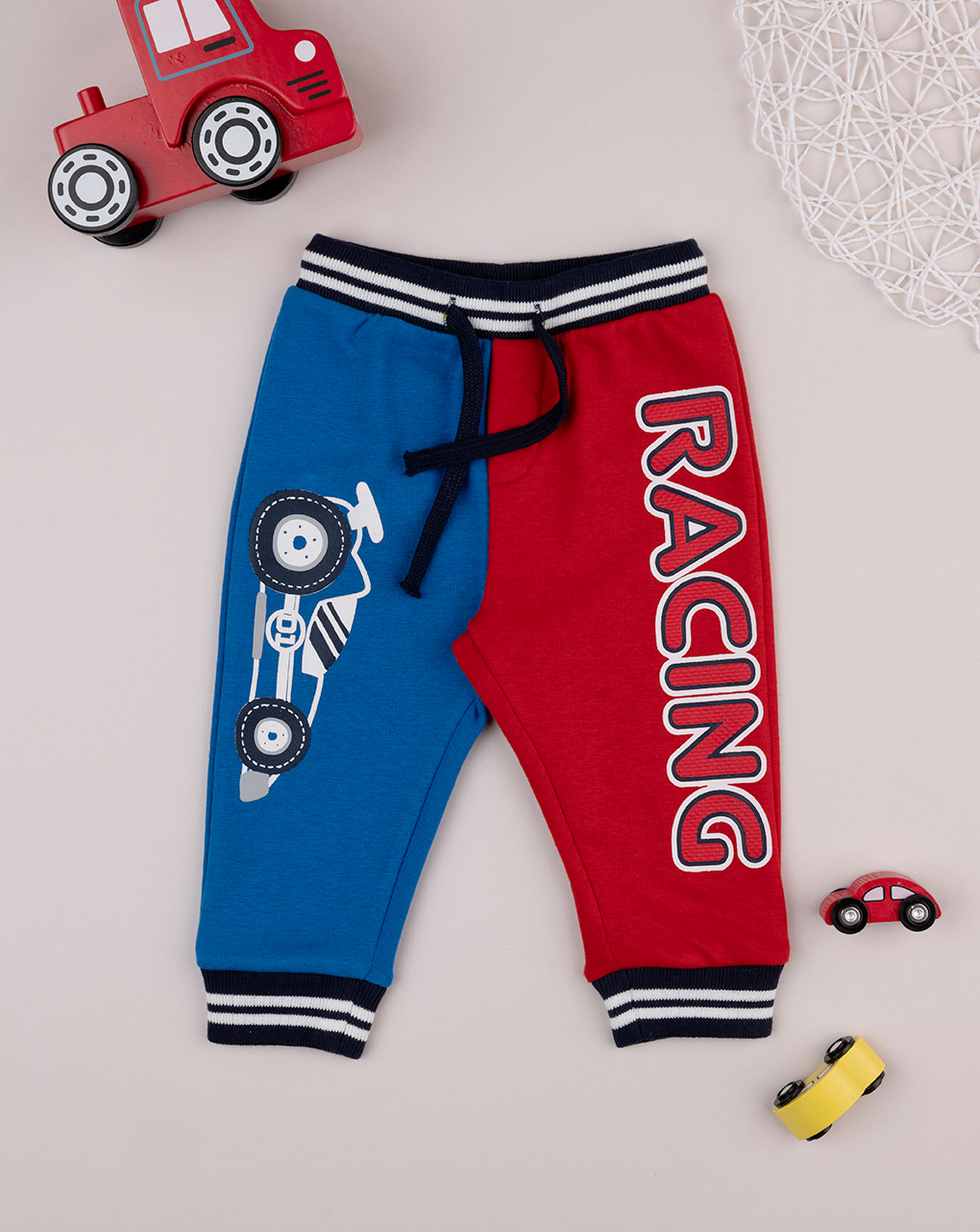 Pantalones informales de rizo francés para niños azul oscuro y rojo escarlata - Prénatal
