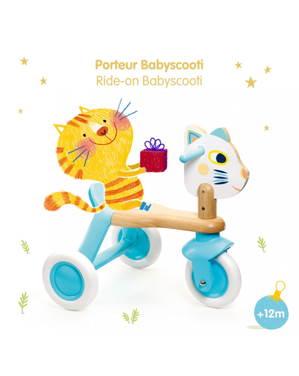 Triciclo de madera babyscooti gatito - djeco - Djeco