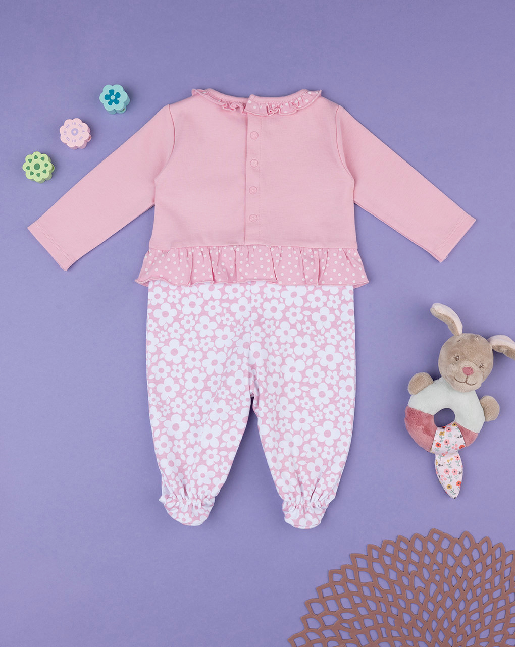 Pelele bicolor rosa/crema para bebé niña - Prénatal