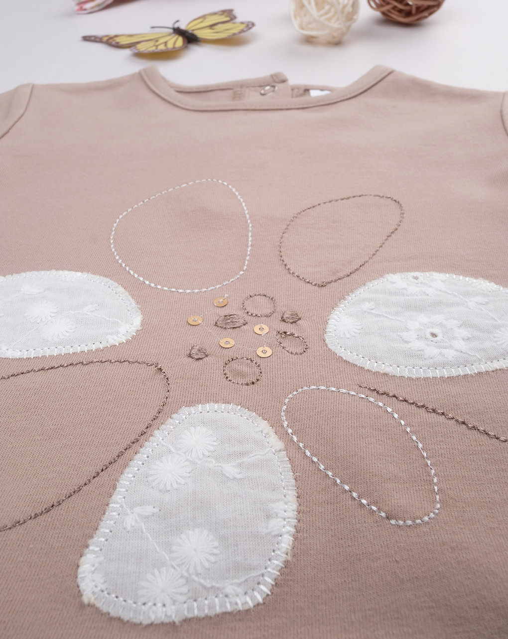 Camiseta niña nata/marrón algodón orgánico - Prénatal