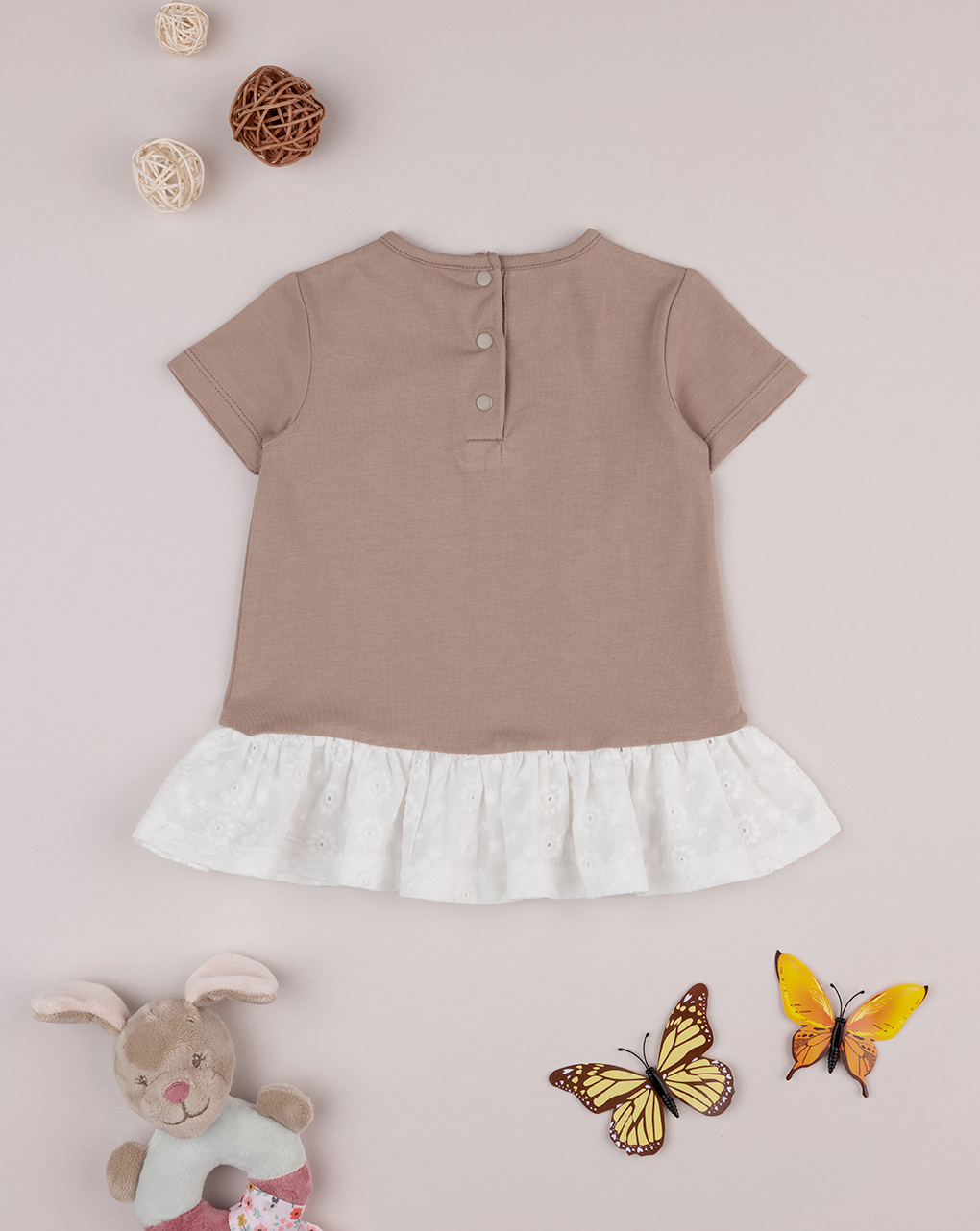 Camiseta niña nata/marrón algodón orgánico - Prénatal