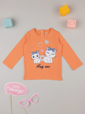 Maillot de manga larga de niña naranja con gatitos - Prénatal