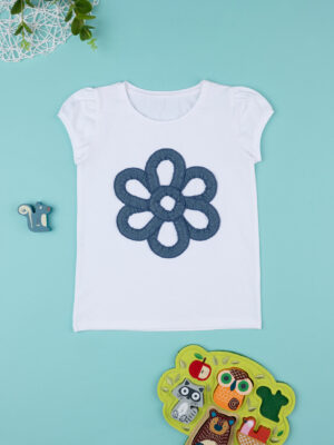 Camiseta de manga corta de niña denim flower - Prénatal