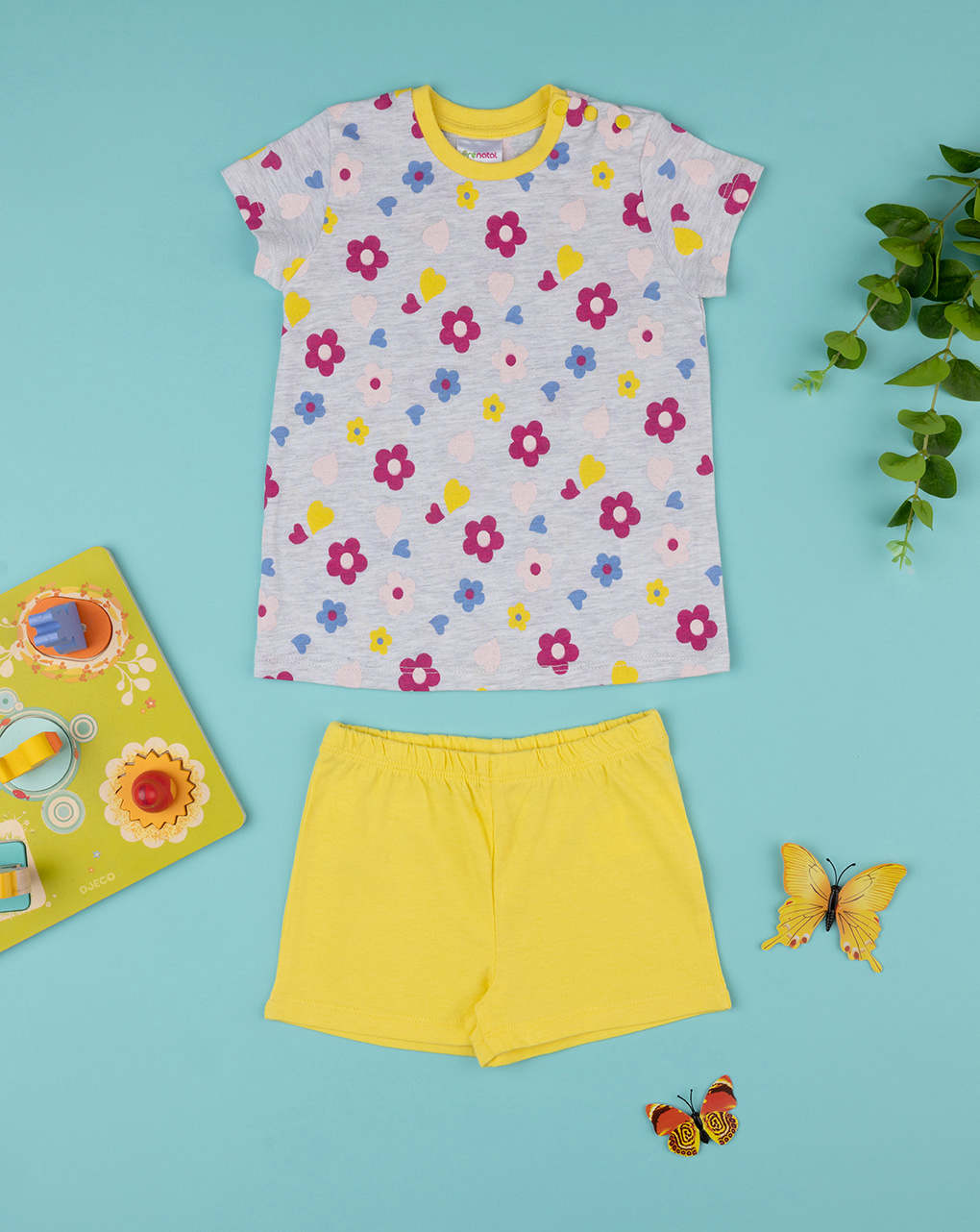 Pijama de punto amarillo/gris de niña - Prénatal