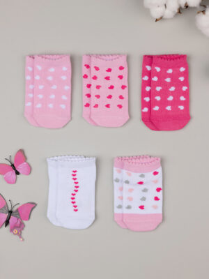 Pack 5 calcetines cortos niña corazones y rayas - Prénatal