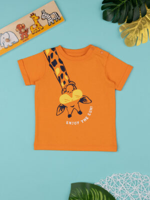 Camiseta naranja de niño con estampado de jirafas - Prénatal