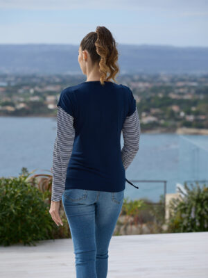 Camiseta premamá azul con estampado de rayas - Prénatal