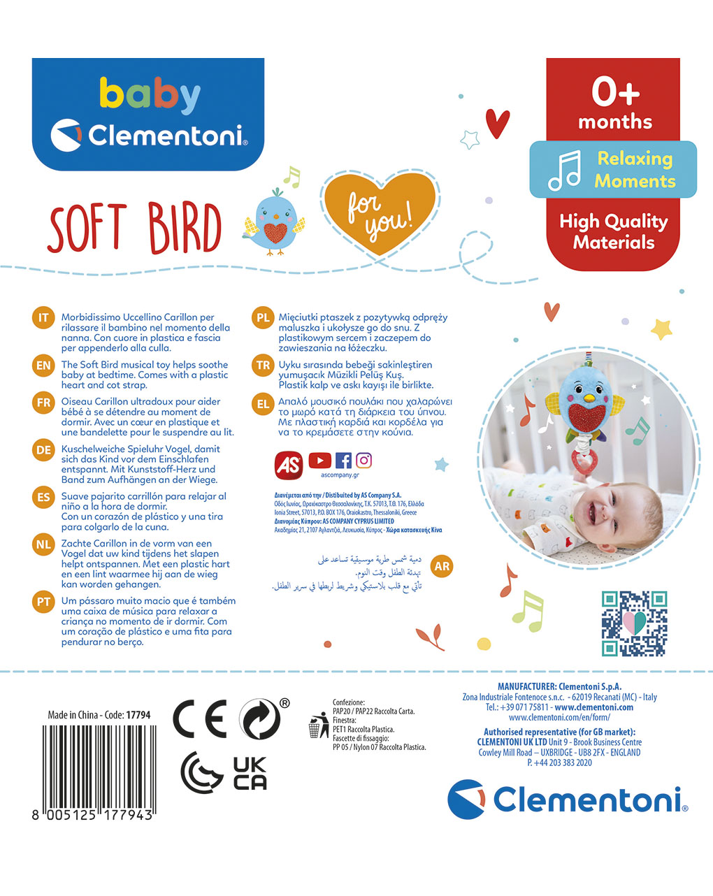 Peluche carrillón bird musical - baby clementoni for you - Baby Clementoni