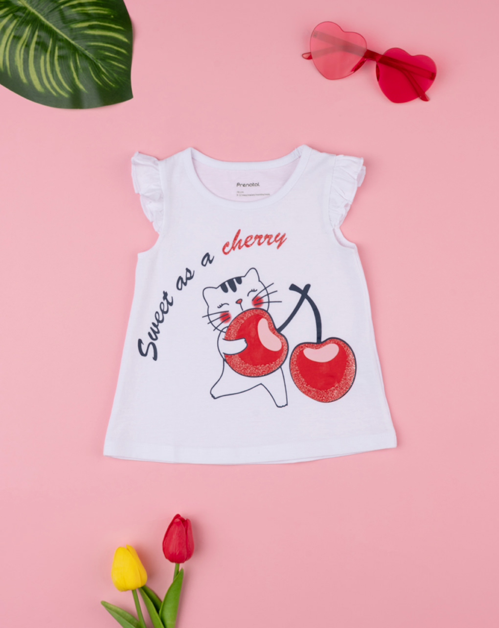 Camiseta de tirantes básica de niña con estampado y volantes - Prénatal