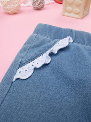 Pantalón bebé denim de punto con volante en sangallo - Prénatal