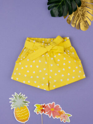 Pantalón corto amarillo de niña con estampado de lunares - Prénatal