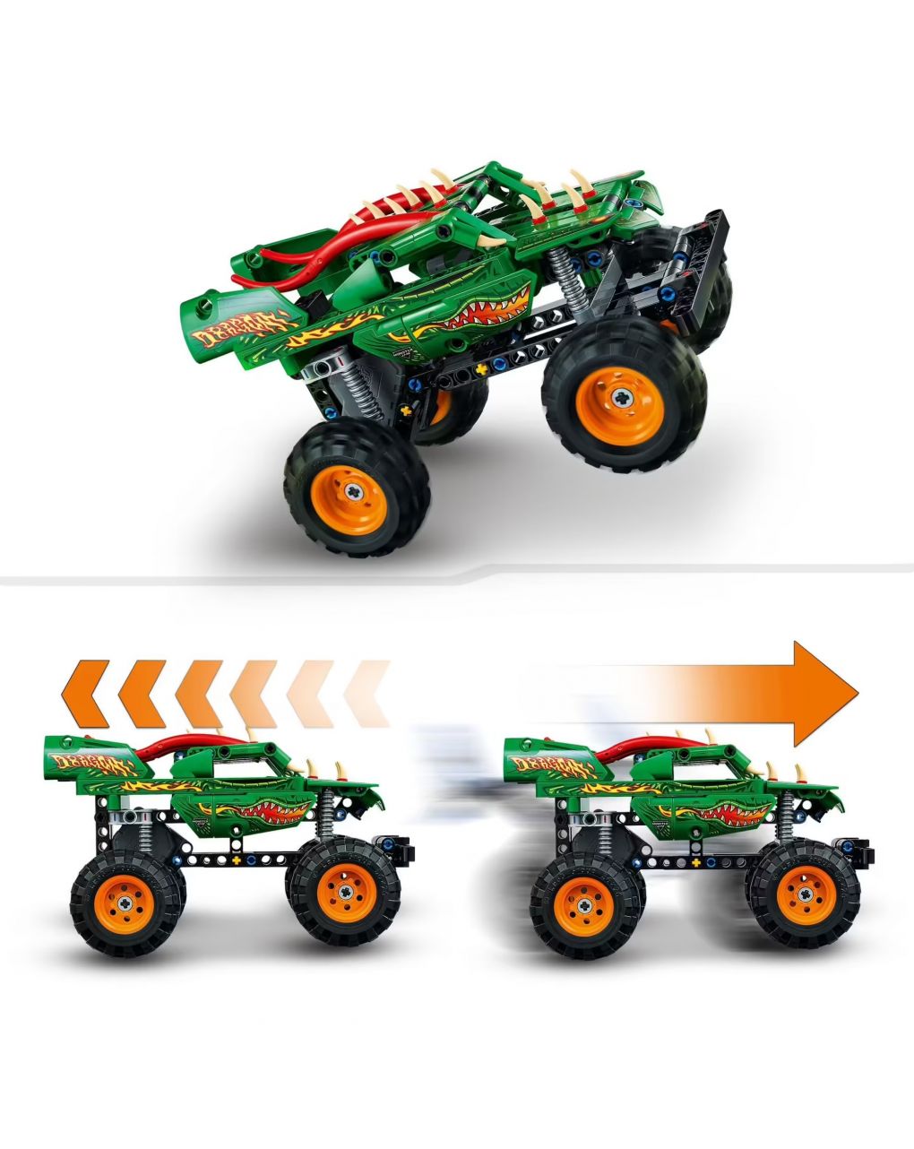 Vehículo de construcción 2en1 pullback monster truck dragon y buggy cocodrilo - lego technic - LEGO