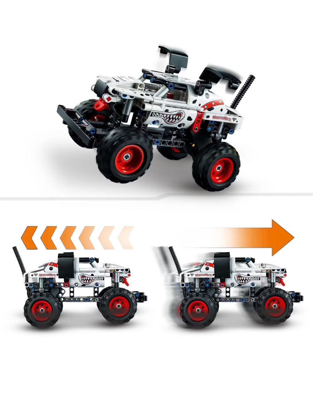 Vehículo de construcción 2en1 pullback monster truck dalmatian y camión carreras - lego technic - LEGO