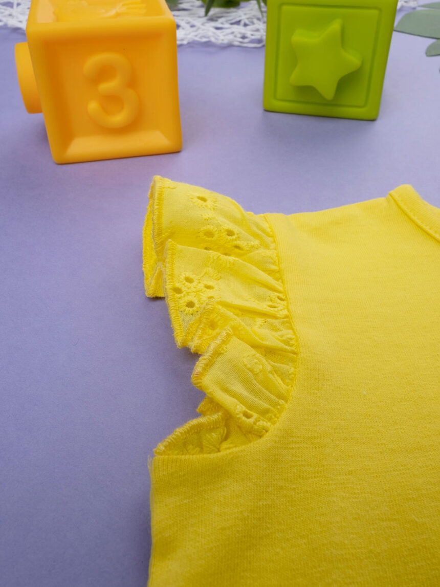 Vestido de niña en jersey y sangallo amarillo - Prénatal
