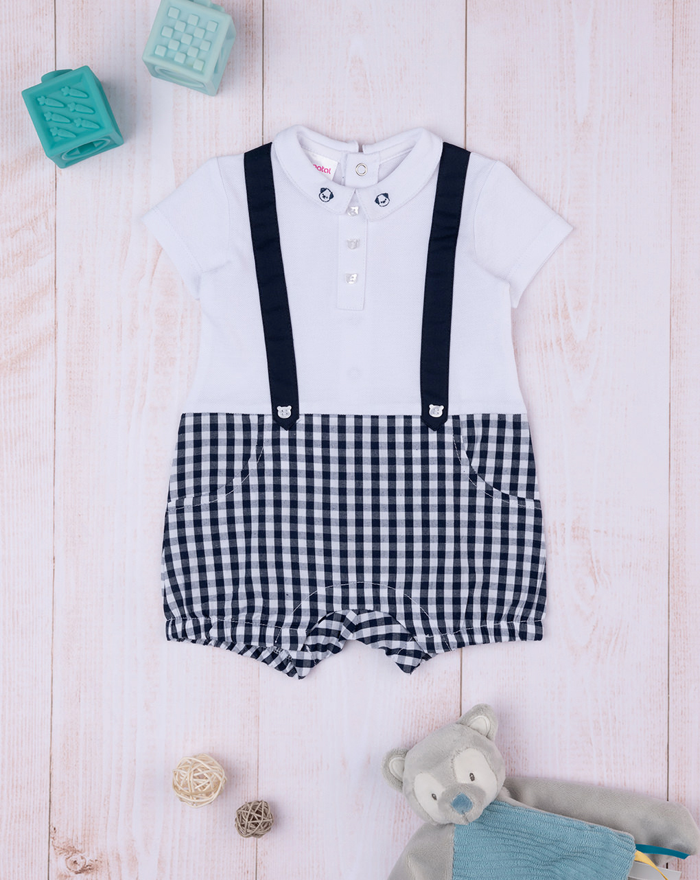 Pelele bicolor blanco/azul para bebé - Prénatal