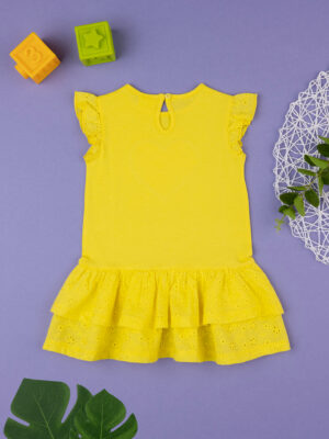 Vestido de niña en jersey y sangallo amarillo - Prénatal