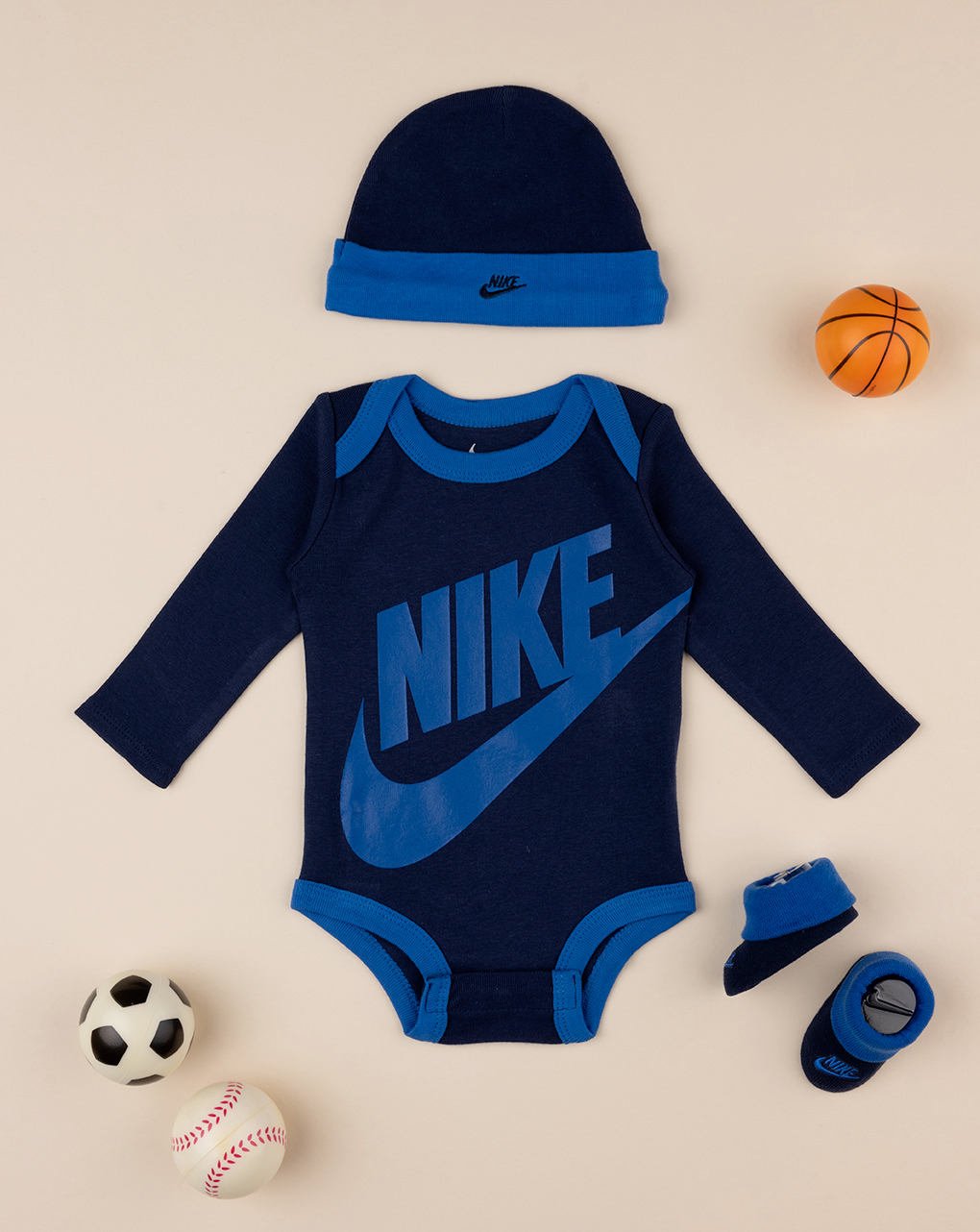 Set 3 piezas nike recién nacido gorro + body + zapatos azul - Nike