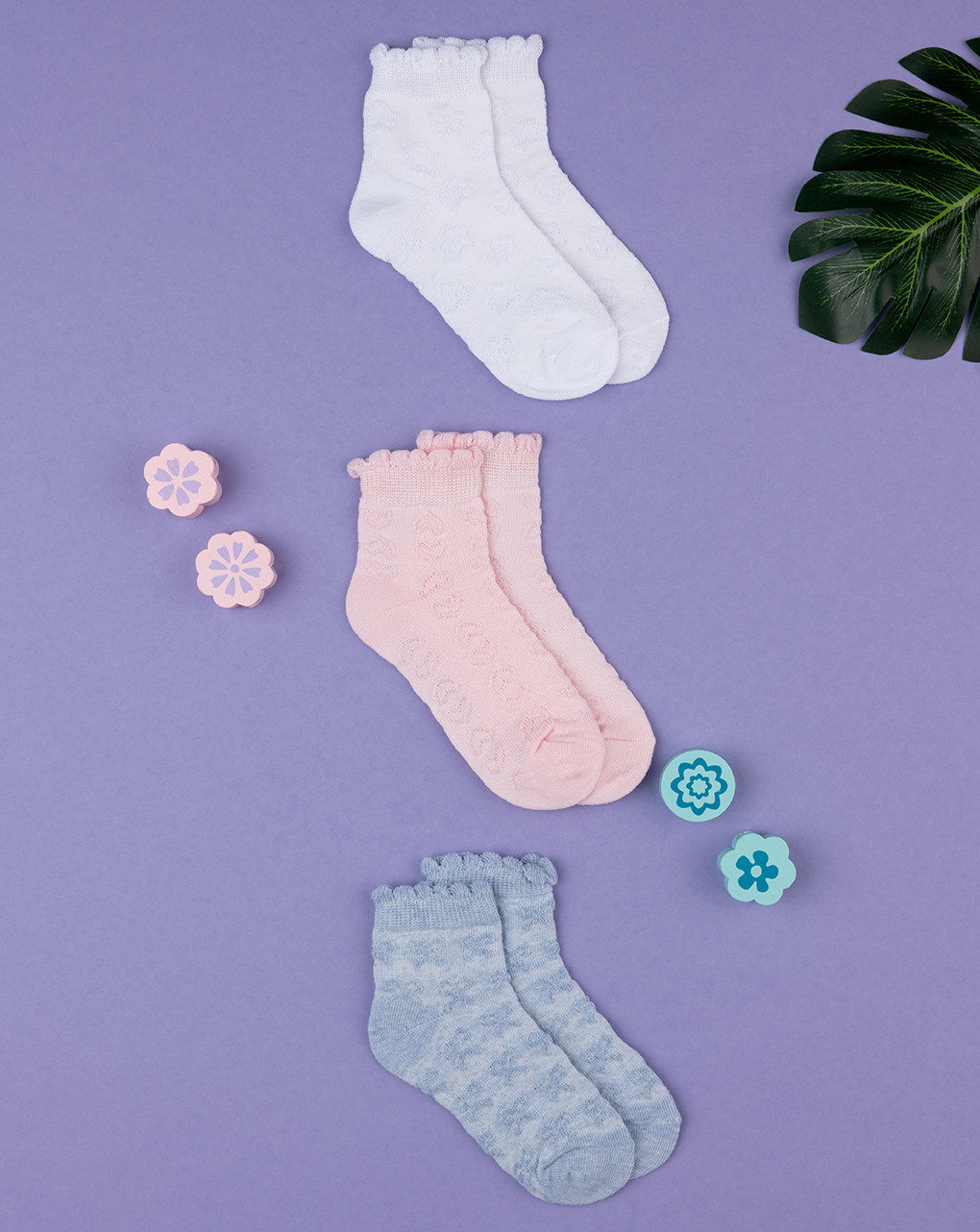 Pack x3 calcetines cortos de algodón para niña - Prénatal