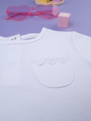 Camiseta blanca de niña de manga corta con ribetes - Prénatal