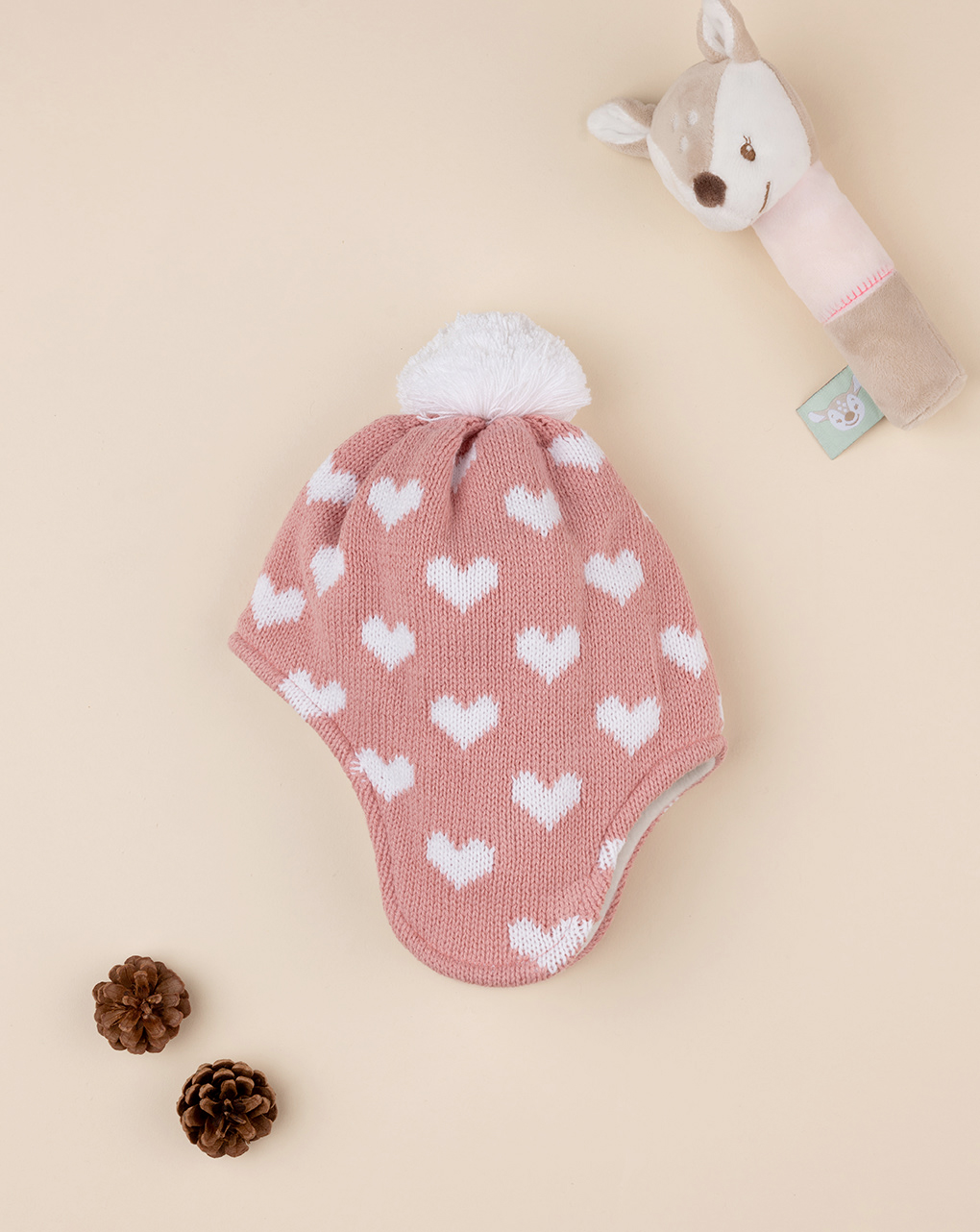 Gorro bebé niña tricot corazones rosa - Prénatal