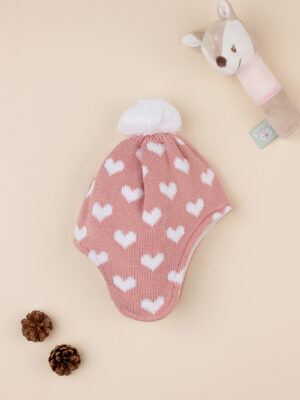 Gorro bebé niña tricot corazones rosa - Prénatal