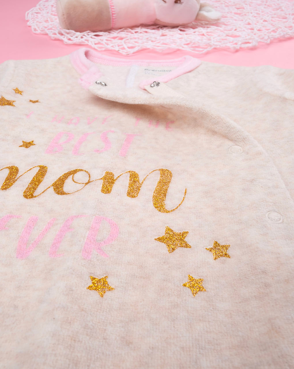 Pelele de chenilla beige/rosa para bebé niña - Prénatal