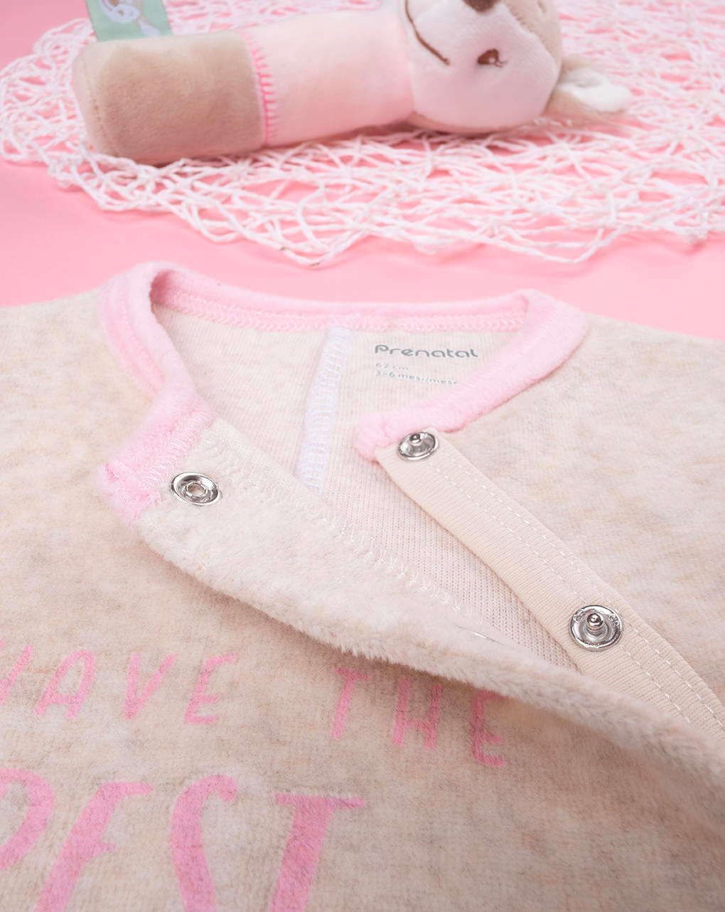 Pelele de chenilla beige/rosa para bebé niña - Prénatal