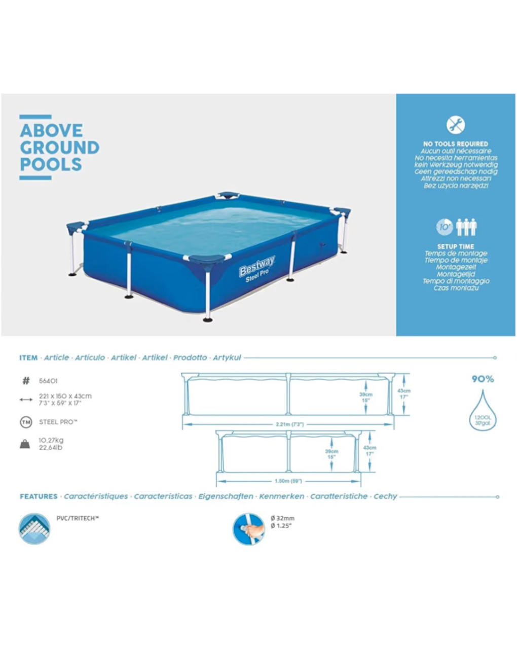 Piscina rectangular steel pro™ frame 221x150x43 cm - bestway - Prénatal  Store Online