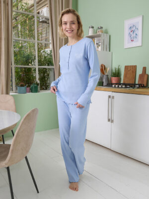 Pijama de lactancia azul claro con bordado - Prénatal