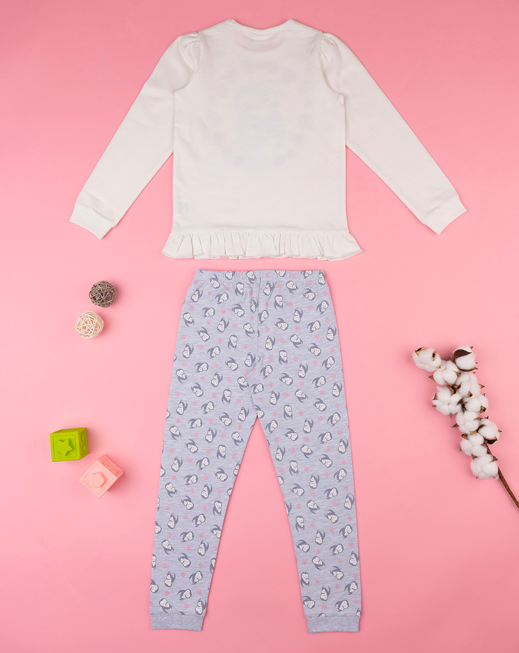 Pijama de felpa para niña "pingüinos" de algodón orgánico - Prénatal