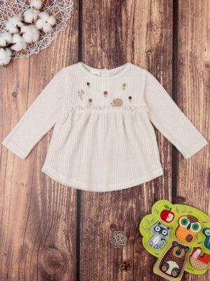 Blusa blanca de manga larga para bebé niña con bordado - Prénatal