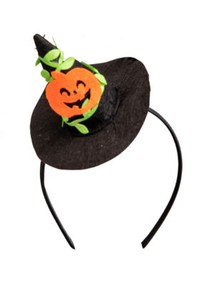 Mini sombrero de bruja negro con calabaza en la diadema - carnival toys - Carnival Toys