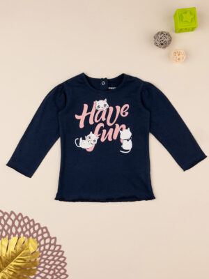 Camiseta azul de niña de manga larga con estampado - Prénatal