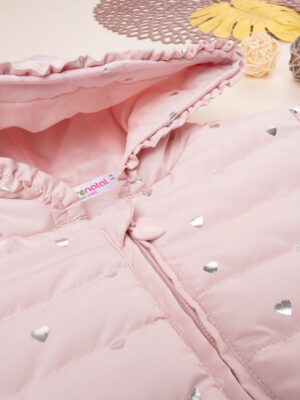 Chaqueta de plumón rosa claro de niña con capucha - Prénatal