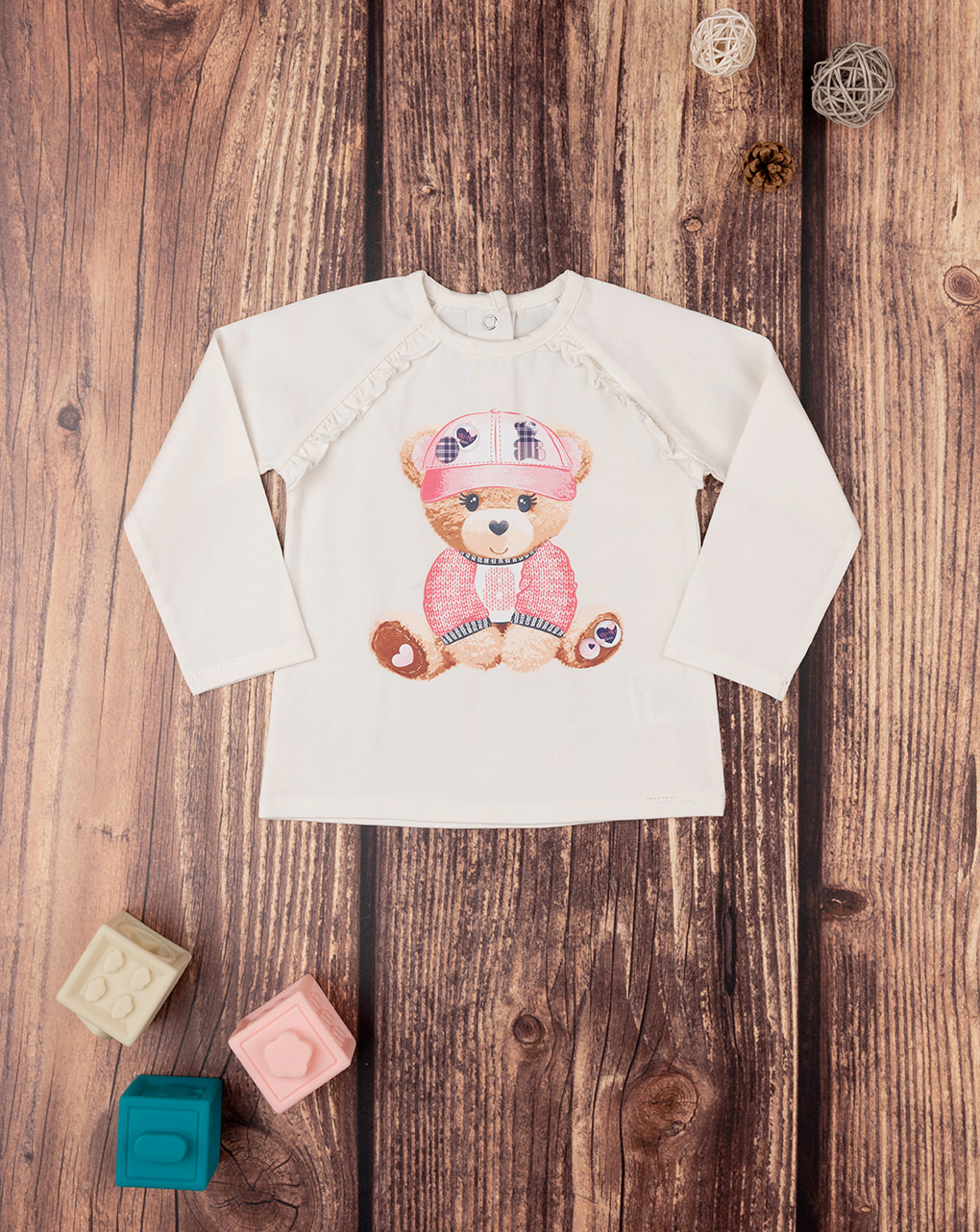 Camiseta de niña color crema con estampado y volante - Prénatal