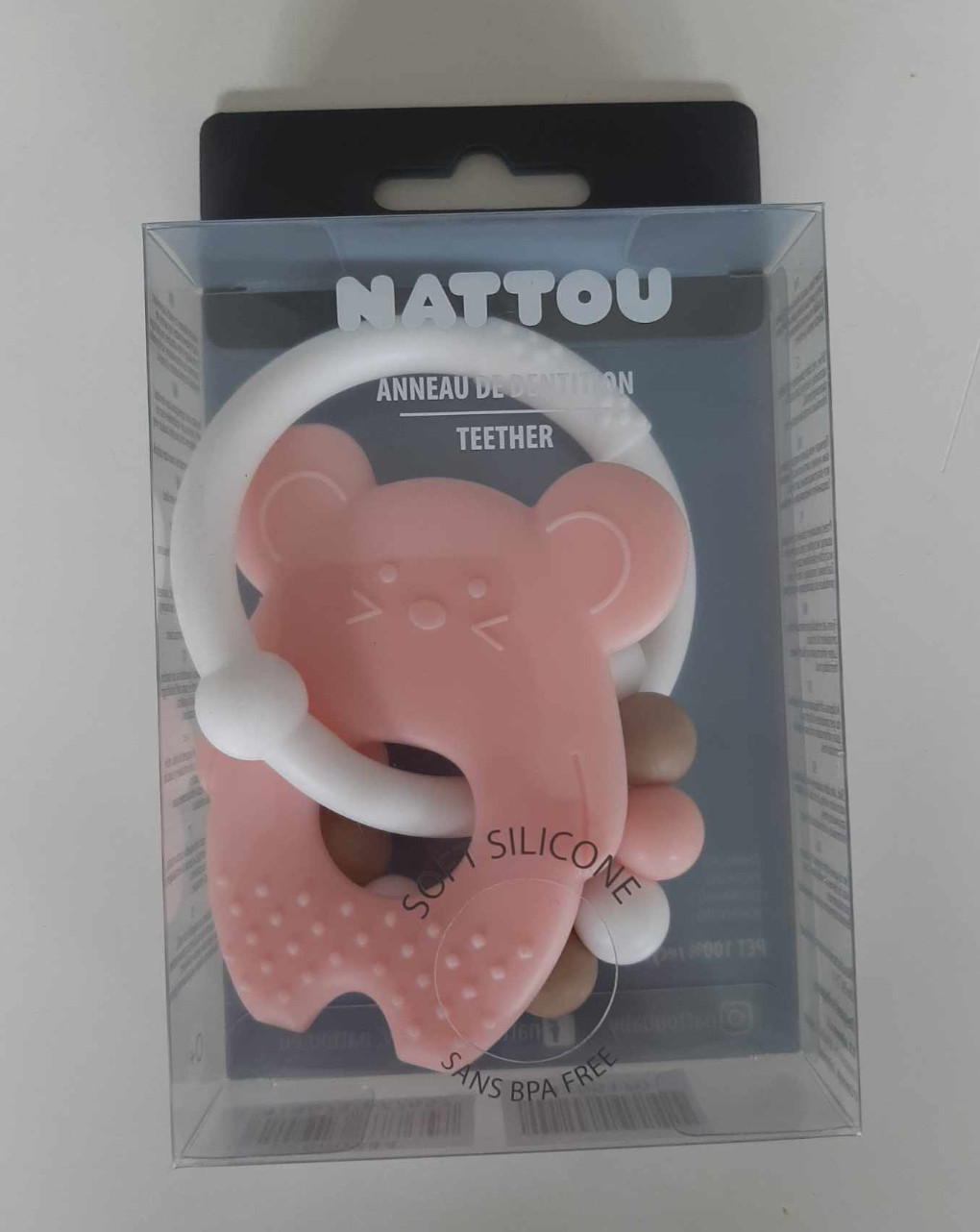 Sonajero de silicona rosa y blanco - nattou - Nattou