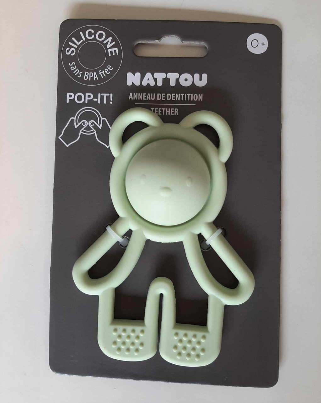 Sonajero para la dentición pop-it de silicona verde - nattou - Nattou
