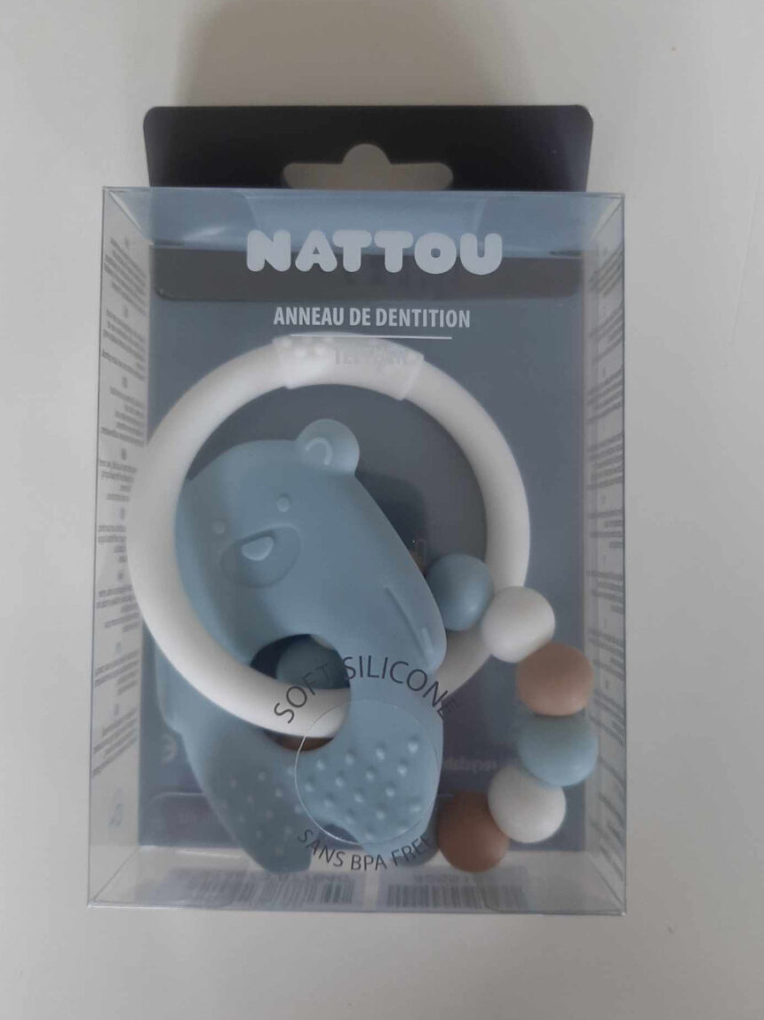 Sonajero de silicona azul claro y blanco para la dentición - nattou - Nattou