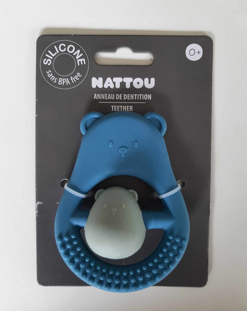 Sonajero de silicona azul claro y verde para la dentición - nattou - Nattou