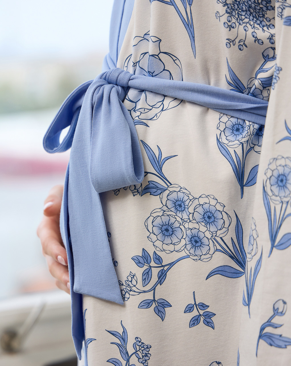 Bata kimono mujer algodón orgánico blanco/azul - Prénatal