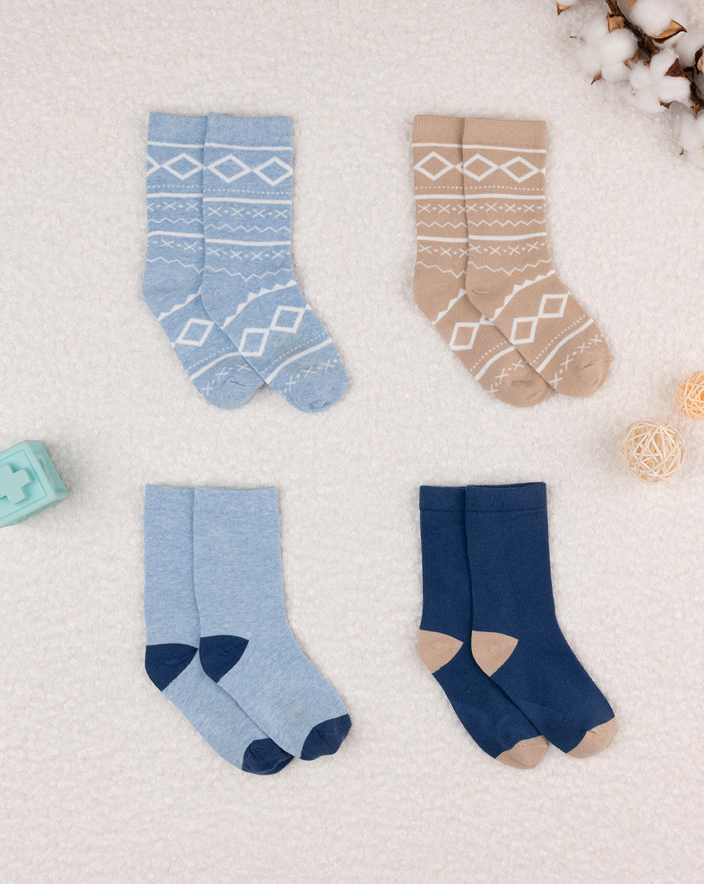 Lote 4 calcetines bebé azul/beige - Prénatal